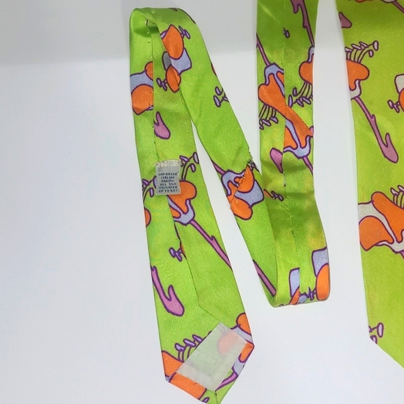 Peter Max Silk Tie Signed Pop Art Chartreuse Orange Purple   Iris Floral Print - Picture 5 of 15